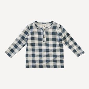 NWT 4T Kate Quinn long sleeve basic henley tee slate blue gingham bamboo navy